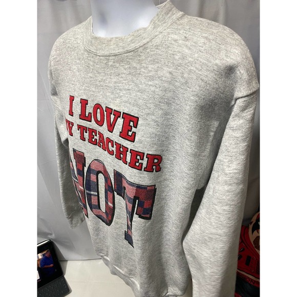 Vintage I Love My Teacher NOT Funny Sweater Size Large Made in USA TULTEX TAG - Picture 8 of 14